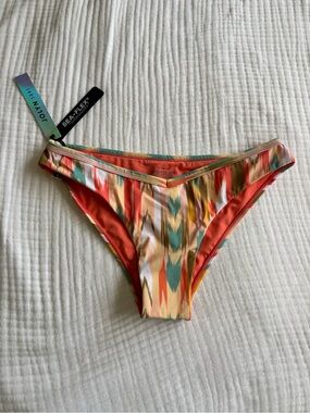 Jolyn Clothing Multicolor Ikat Print Bikini Bottoms - Coral Trim